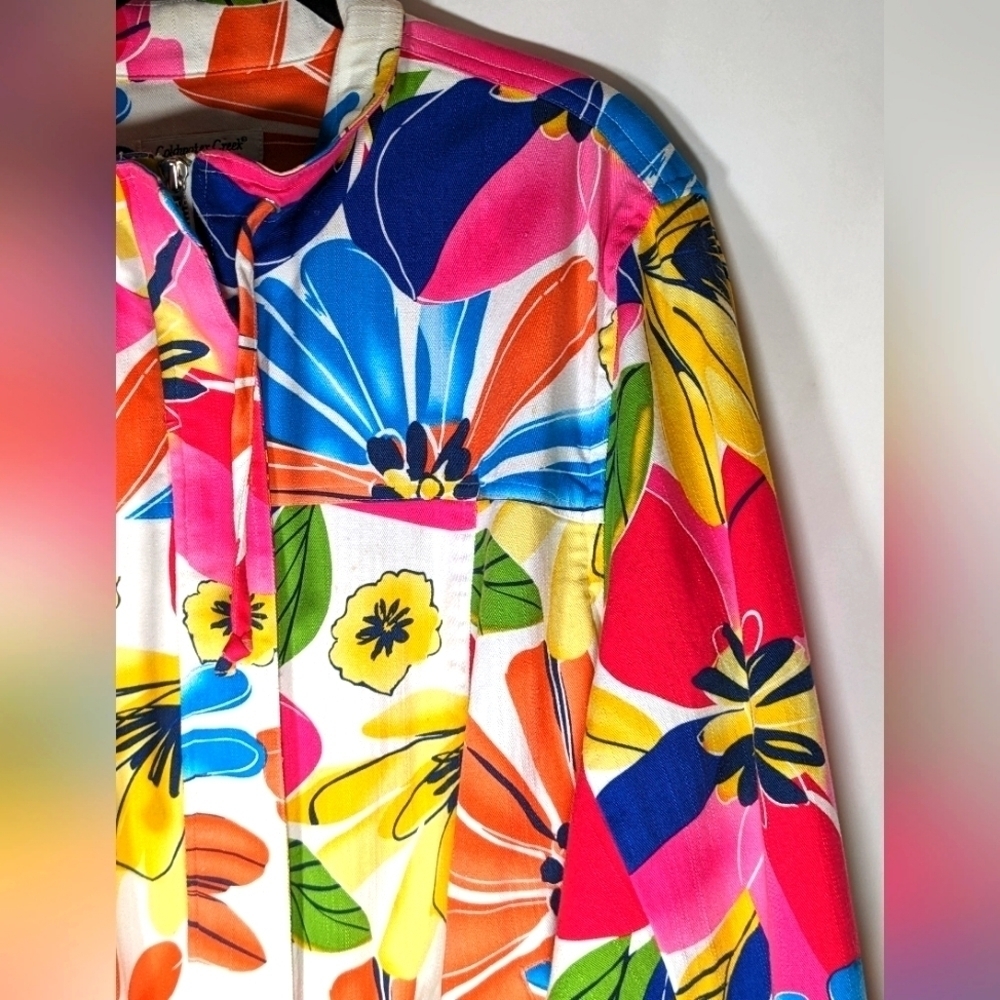Coldwater Creek Bright Multi Color Floral Cotton Blend Zip Up Jacket Size W20 - Picture 10 of 16